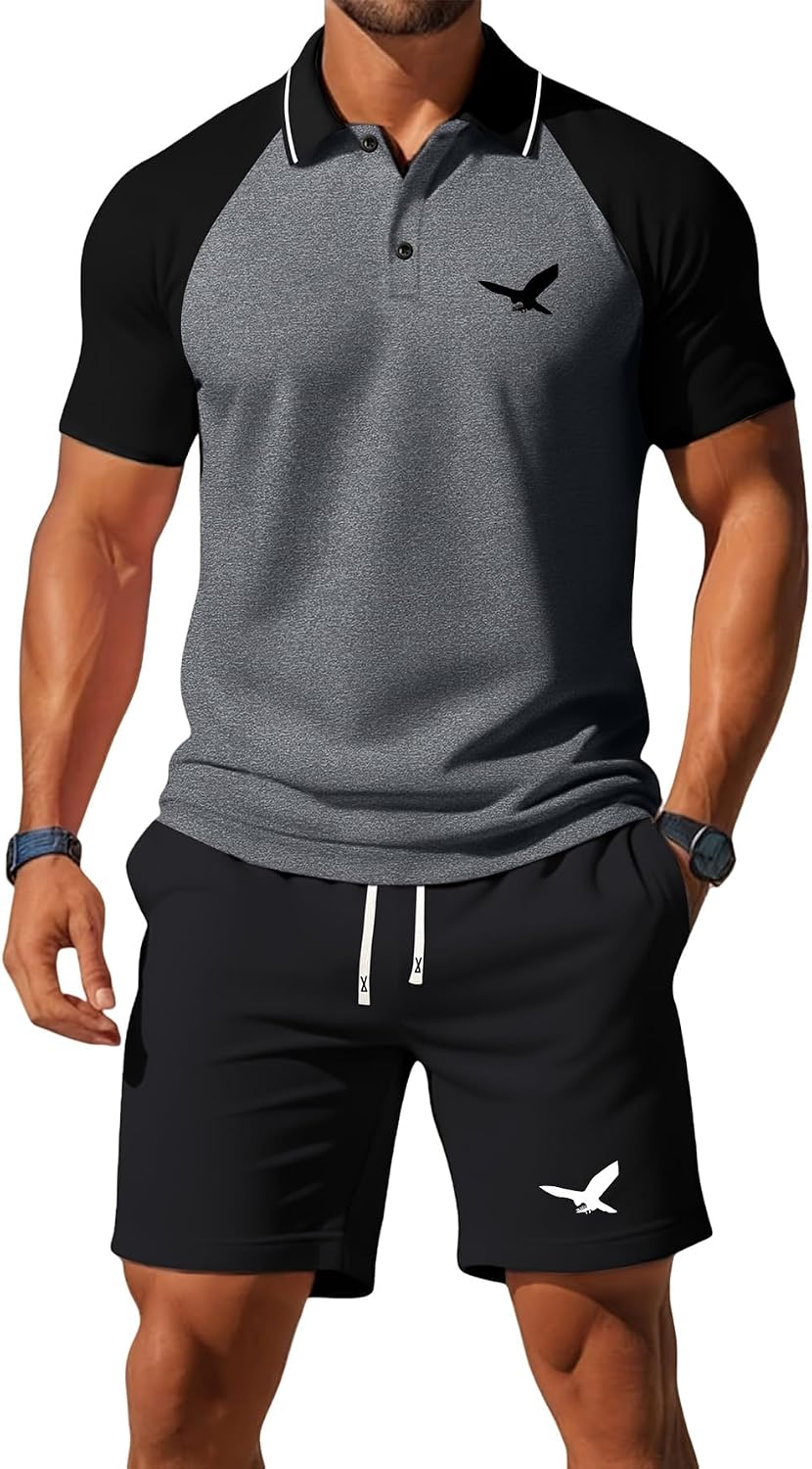 Polo de verano para hombre, manga raglán, con bloques de color, estilo informal, para vacaciones, playa, deportes, correr