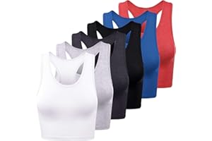 FEPITO 6 Pezzi Top da Donna Basic Canotte Sport Canotte in Cotone Top Senza Maniche a Spalle Scoperte Camicie da Allenamento Canotte da Donna, Medio-Piccole