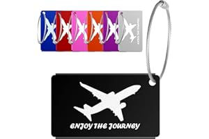 Uktunu Étiquette de Bagage,Etiquette Bagage Avion,Étiquette De Voyage,Etiquette Valise en Alliage d'aluminium,avec étiquette d'adresse et Porte-nom,personnalisée,Cordes en Acier Inoxydable,7 couleurs