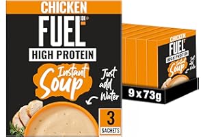FUEL10K High Protein Chicken Instant Cup Soup, 3 Sachets Per 73g Box, (Total 9 Boxes = 27 Sachets)