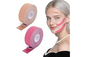 CHANUMETAL 2 Rolls Face Lifting Tape Hautfarben, Face Tape Lifting Gesicht, 2.5CM×5M Facelifting Gesichtstape Gegen Falten für Straffung und Straffung der Haut (Hautfarbe, Rosa)