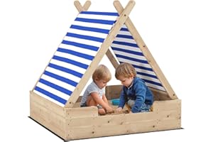 AIYAPLAY Bac à Sable en Bois, bac à Sable pour Enfants 3-6 Ans, auvent Amovible, résistant aux intempéries, bac à Sable avec Doublure inférieure, 120 x 120 x 126,5 cm, Bois Naturel