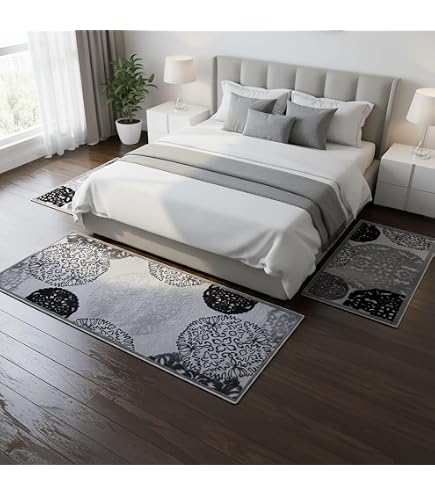 Set Tappeti Camera Da Letto 3 Pezzi - 1 Fondo Letto 70x140 + 2 Laterali 60x110 Cm, Polipropilene Morbido, Antiscivolo