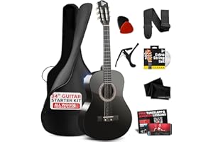 Pyle Beginner Acoustic Guitar, Junior Size 86 cm, All Wood Build Nylon String with Capo Strap, Extra String Set, and Gig Bag Acoustic, For Kids Adults Youth Classical Kit Black Gloss