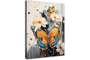 WENGTIAO Stampa su Tela Farfalla Colorate Con Cornice Quadro su Tela con Floreale Quadri d'epoca Pittura Quadri Moderni Soggiorno Casa Camera da Letto Decorazioni Parete 30x40 cm