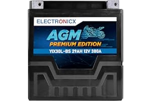 Electronicx YIX30L-BS Batterie Moto AGM 12V 30Ah – Sans entretien, scellée, compacte, résistante aux vibrations – 380A CCA Haute Performance – Pour scooter, quad, motoneige, tondeuse autoportée.