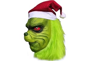 PILUZEAT MáScara de Navidad para Adultos Mujeres Hombres Halloween LáTex Monstruo General Cara Completa Verde Papá Noel para MáScara Carnaval Cosplay Fiesta Familiar