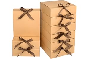 AWCIGG 12PCS Boîtes Cadeaux avec Couvercles, 16 x 16 x 5 cm Boîte Cadeau en Marron et Ruban, Boite Cadeau Décorative pour Cadeaux, Mariage, Anniversaire, Fête, Noël