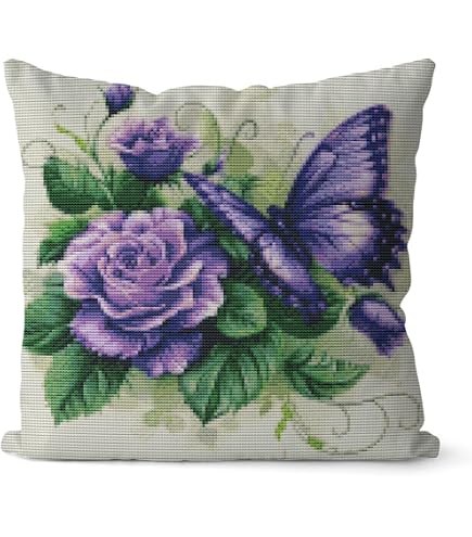 Coussin Au Point De Croix RTO Motif Chiffres - 40x40 Cm - Tissu Aida 14ct - Idée Déco Salon Ou Chambre