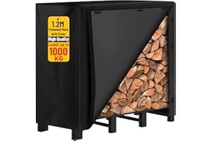 AMAGABELI GARDEN & HOME Amagabeli 1.2m Firewood Rack with Cover - Heavy-Duty Steel Log Store for Gardens & Patios, Large Capacity (122 x 122 x 36cm) Storage, Waterproof 600D Oxford Roof
