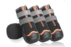 Ohcozzy Impermeabili Scarpette Cane, Stivali per Cani Antiscivolo con Cinturini Riflettenti, Resistenti All'usura, Suola in Gomma Protezione Zampe Cane per Piccoli Medi Grandi 4 Pezzi(S,Arancione)