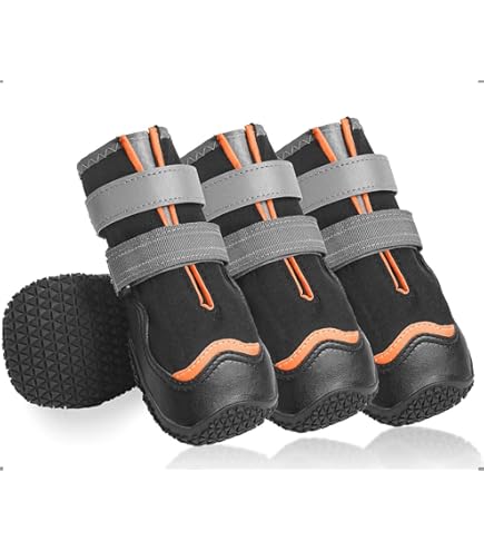 OHCOZZY Anti-slip hondenschoenen met reflecterende bandjes, hoge waterdichte hondenlaarzen, slijtvaste lederen rubberen zool hondenpootbeschermer voor kleine, middelgrote en grote honden, 4 stuks (M