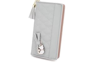 UTO Femme Filles Portefeuille Longue Porte-Monnaie à glissière Grande Capacité(Portable) avec Chat Mignon Pendentif en PU Cuir