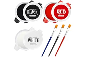 TonJin Black White Red Face Body Paint Set Halloween Makeup,150g Non-Toxic Professional Paint Palette Kit with 3 Brushes for Art Theater Party Zombie Vampire Cosplay Clown Corpse Paint SFX