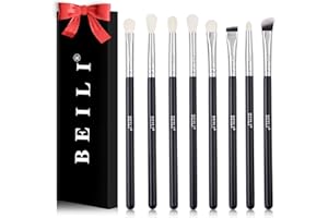 BEILI Pinceles Maquillajes Ojos, Pincel Estomper Ojos, Set de pinceles de maquillaje para ojos, Delineador de ojos, Cepillos de maquillaje profesional, Set de cerdas de cabra naturales, 8 unidades