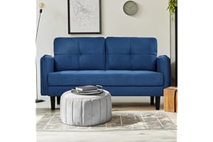 Hello-5ive 2 Seater Sofa, Modern Faux Lambswool Sofa Couch with Thicken Cushions, Comfy Sofa for Living Room Bedroom Office Apartment, Loveseat Sofa 2 Seater Settee with 2 Pockets, Blue