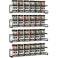 Spice Racks Organiser - 4 Tier Hanging Stainless Steel Wall Mounted with Adhesive Stickers & Screws Kitchen Pantry Shelf for Spices and Condiments, Jars (Black)