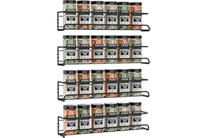 CINIMY Spice Racks Organiser - 4 Tier Hanging Stainless Steel Wall Mounted with Adhesive Stickers & Screws Kitchen Pantry Shelf for Spices and Condiments, Jars (Black)