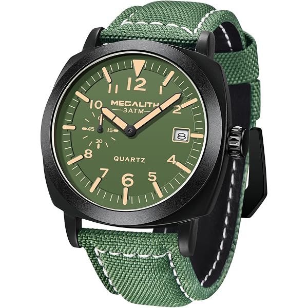 MEGALITH Orologio Uomo Militare Pelle E Nylon Data Luminescente - 3