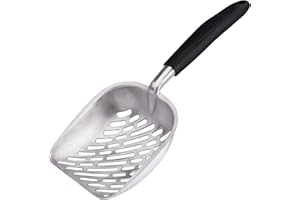 MengH-SHOP Paletta per Lettiera Gatto Alluminio Setaccio per Gatt con Comoda Gomma Manico Lungo Impugnatura per Gatto Facile da Pulire, Twill di Stripes