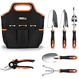 TACKLIFE Gartenwerkzeug Sets, Gartengeräte aus Edelstahl (7in1) : Werkzeug Beutel, Gartenschere, Pflanzkelle, Blumenkelle, Ha