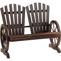 Table Basse Jardin Outsunny - Style Rustique Avec Roues De Charette En Bois Carbonisé