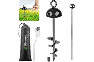 LIFESWELL 15 Inch Dog Tie Out Stake, Heavy Duty Dog Anchor for Dogs up to 220lbs, No Tangle, Easy to Install and Remove, Ideal for Yard, Camping, and Beach, 1 Pack (Black)