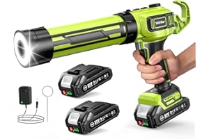 Taskstar Electric Caulking Gun for 300ML-Cartridges, 21V Silicone Gun Applicator with 2 x 2000 mAh Batteries & Built-in LED Light for Caulking and Sealing, Low Noise & Heavy Duty (280-330ML)