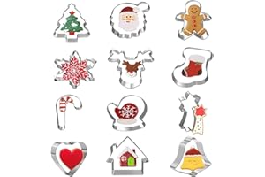 BINJCE Ensemble Emporte Pièces Noël, 12 pièces emporte piece noel, mini emporte piece patisserie inoxydable Ensemble, petits moule noel pour la pâtisserie, deco de noel,et les biscuits (Noel)