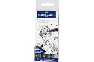 Faber-Castell 167124 Tuschestifte Mangaka Set, Etui mit 6 Stiften, Feine Spitzen, Soft Brush und Soft Calligraphy in Schwarz und Kaltgrau, Geeignet für Präzises Zeichnen und Kreative Manga-Kunstwerke