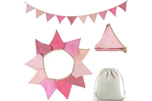 JOKUREAO 2Pcs Fabric Bunting Banner Set, Double Side Cloth Triangle Banner, Soft Vintage Fabric Bunting Flags, Nursery Bunting for Wedding, Birthday, Party, Baby Room Decorations