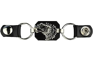 IGUANA CUSTOM CLOTHES Iguana Custom Extension de gilet en cuir pour motards avec décoration métallique et fermetures à boutons pression Custom Chopper Bobber Tête d'aigle