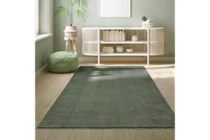 the carpet Relax Rug, Modern, Fluffy, Short Pile, Non-Slip Underside, Washable up to 30°C, Super-Soft, Fur Look, Dark Green, 80 x 150 cm