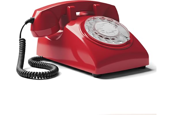 Opis Technology 60s Cable – Téléphone Fixe Vintage à Cadran Rotatif & Cloche Mécanique – Compatible Plupart des Box & Fibre – Design Rétro Années 60 – Rouge
