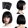 UILYNIU Black Bob Wig Studded Gloves Short Bob with Fringe Short Synthetic Straight Wig for Women Adults TV Character Ladies Glamour Wigs Fancy Dress Adult Dress Up Wigs(Black)