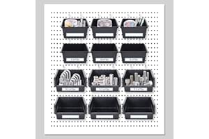fifibang 12Pcs Stecktafel Stapelboxen, Lochwand Zubehör Pegboard Box Cup mit Haken, Stecktafel Werkzeugregal, Lochwand Zubehör Aufbewahrungsbehälter,Pegboard Zubehör Werkzeuglochwand für Garage