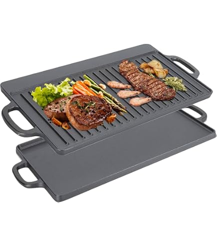 BBQ-Toro Gietijzeren grillplaat met handgrepen, 42 cm, omkeerbare plaat, geëmailleerd, gasgrill accessoires, emaille plancha voor BBQ, kogelgrill, houtskoolgrill