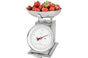 ProfiCook Balance de cuisine analogique mécanique rétro jusqu'à 5 kg avec fonction tara, sans piles ni électricité, utilisable pour la cuisine avec bol en acier inoxydable, facile à lire PC-KW 1247