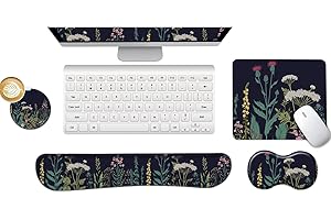 newplenty Handballenauflage Tastatur + Mauspad + Handgelenkauflage + Untersetzer, Memory Foam 4-in-1 Handgelenkauflage Mauspad-Set für Computer, Laptop, Zuhause & Büro