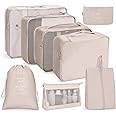 Oceanevo 8 Pcs Packing Cubes for Travel, Travel Organizer Bags for Luggage, Suitcase with Toiletry Pouch and Shoe Bag - Set of 8 - Beige