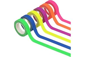 Annlpoy Nastro Fluorescente Neon UV, nastro adesivo colorato，Set di 6 Rotoli, 15mm x 5m per Decorazioni Feste, Artigianato e Halloween, Nastro Adesivo Reattivo alla Luce UV in 6 Colori Vivaci