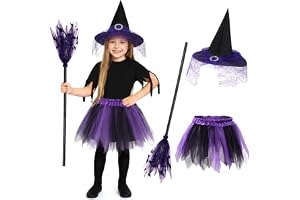 Häxa Utklädnad Halloweenkostym Barn, Häxdräkt för Flickor, Häxa Klänning, för 3t 4t 5t 6t 7t 8t 9t 10t, med Tutu Kvast Hatt