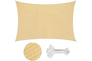 Sekey Sonnensegel 2x4m, Sonnenschutz, Rechteckig HDPE-Kunststoff, Winddicht Wasserdurchlässig UV-beständig Atmungsaktiv Reißfest, für Balkon Garten, mit Ösen und Befestigungsseile, Beige