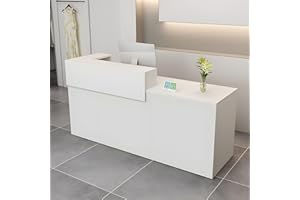 CCUKTFN Bancone Reception Moderno in Legno con Ripiani e Cassetti, 100–180 cm Bancone Negozio, Bancone da Accoglienza per Ufficio, Salone, Negozio, Hotel, Studio Professionale Bianco/Sinistra 150x100x60cm