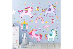 DECOWALL DS9-2119 Vinilos Unicornios y Hadas para dormitorio decoración infantiles habitación niña adhesivos estrellas niñas decorativas pegatina decorativos vinilos infantil luminosas techo