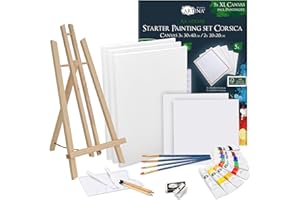 Artina 25pcs Kit Peinture Acrylique Corsica avec Chevalet de Table London – 5 Châssis, 8 Peintures Acryliques, Pinceaux, Palette Peinture & Chevalet – Set Peinture Adulte Débutant Hobby Artiste