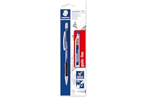 STAEDTLER 7795ABK25D Lápiz Mecánico Grafito y 1 Pieza Caja Fina de Mina (Hb) Sin Cables B, Diámetro de Plomo 0.5 mm, Color del Cañón: Negro, Blister Card