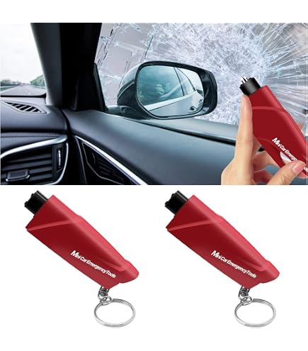 2 Outils Brise-vitre 3-en-1 Porte-clés - Coupe-ceinture Et Sifflet D'urgence Pour Voiture