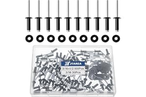 JTAREA 130 Stück 4,8 × 12,7 mm Aluminium Blindnieten mit Unterlegscheiben Pop Nieten Popnieten Blindniete Großkopf Alu Kernnieten mit Rundem Kopf (Schwarz)