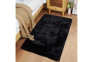 ‎GHOUSE Ghouse Kurzflor Wohnzimmer Teppich Schlafzimmer Matte Moderner Home Flauschig Weich Teppiche für Kinderzimmer Anti-Rutsch Unterseite Waschbarer Teppich 60x90 cm Schwarz